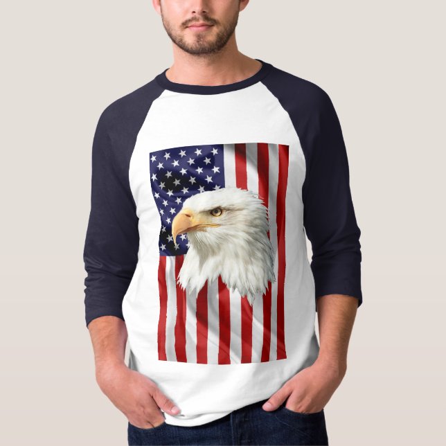 T-shirt Aigle d'Amérique cool, Drapeau des États-Unis, Pat (Devant)