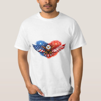 T-shirt Aigle du drapeau américain Cœur Feux d'artifice Pa