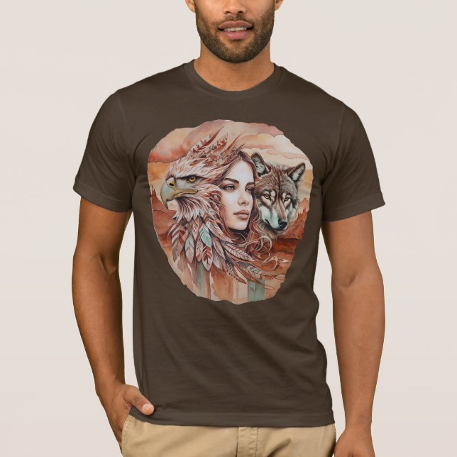 T-shirt Aigle - Femme - Loup - aquarelle art 1 - Amusants (Devant)