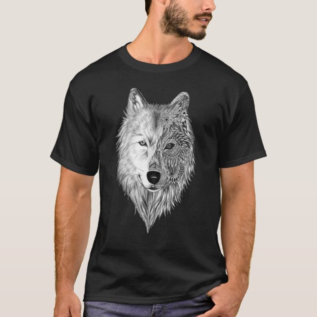 T-shirt Aime loups loup visage (Devant)