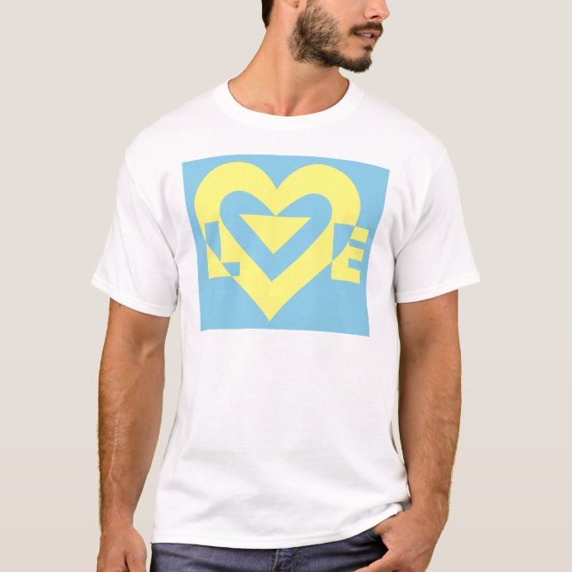 T-shirt Aimer jaune sur bleu (Devant)