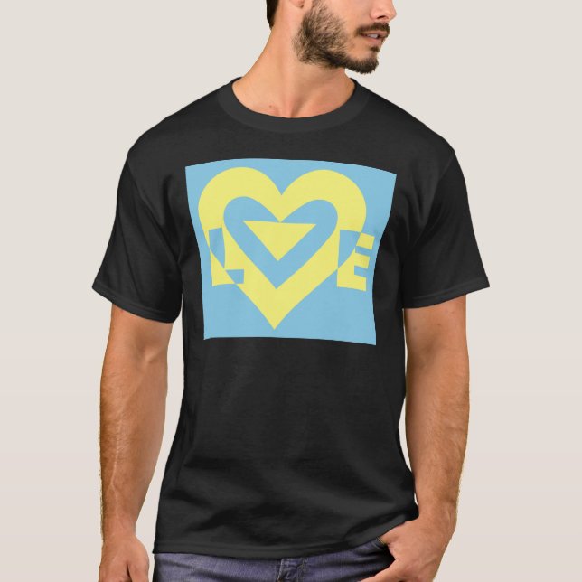 T-shirt Aimer jaune sur bleu (Devant)