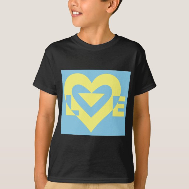 T-shirt Aimer jaune sur bleu (Devant)