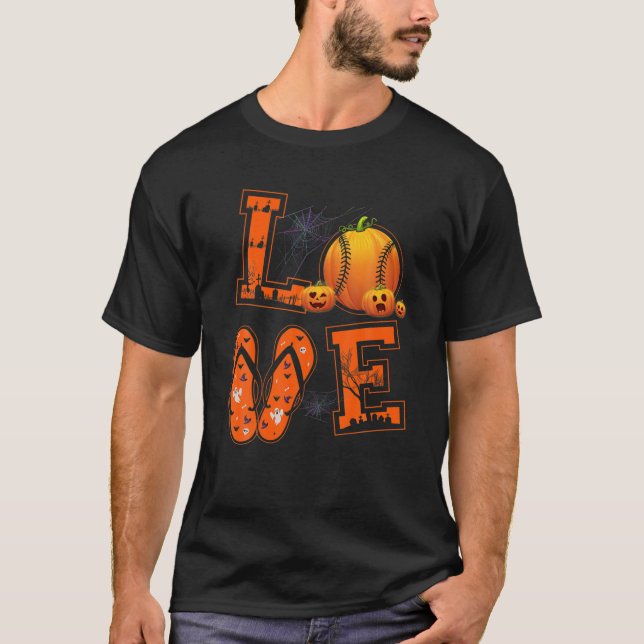 T-shirt Aimer Les Amateurs De Baseball Joueurs Citrouille  (Devant)