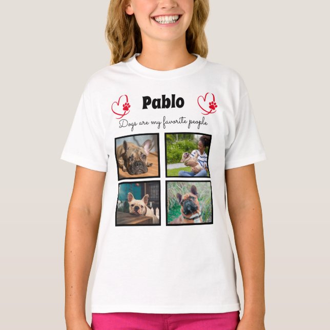 T-shirt Aimer mon chien - 4 photo collage customisé pour l (Devant)