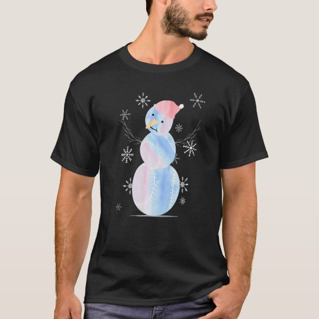 T-shirt Aimer Softball Snowman Pastel Aquarelle bleu clair (Devant)