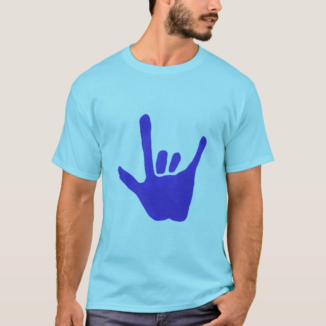 T-shirt Aimez la main, langue des signes, dans le bleu, (Devant)