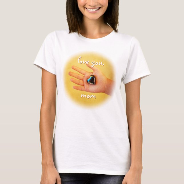 T-shirt Aimez votre maman Mer Enfant main tenant Coeur Ble (Devant)