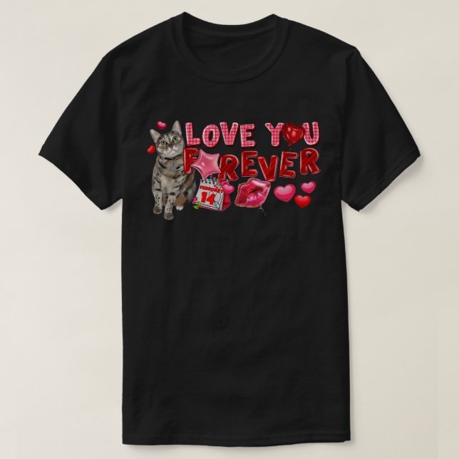 T-shirt Aimez-Vous Heureuse Sainte-Valentin Cute Cat Forev (Design devant)