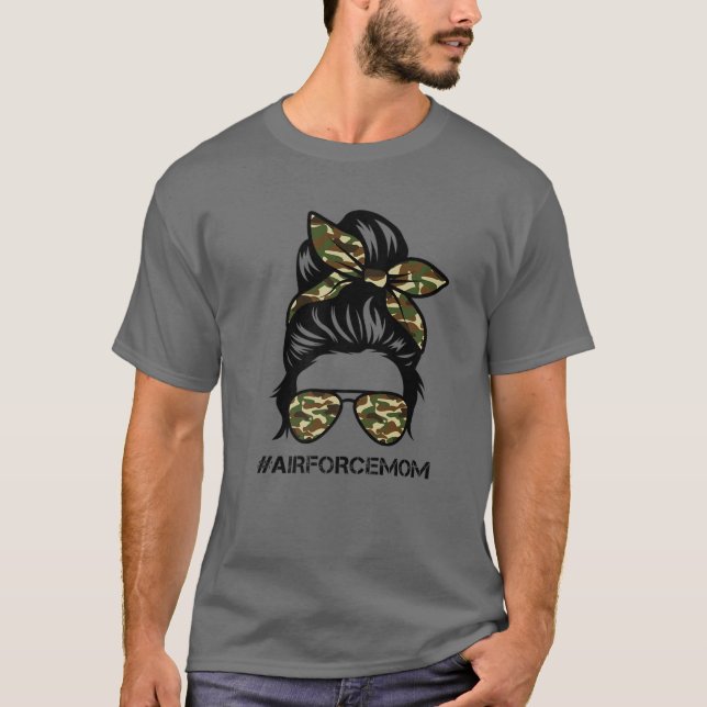 T-shirt Air Force Maman Messy Bun Lunettes de soleil maman (Devant)