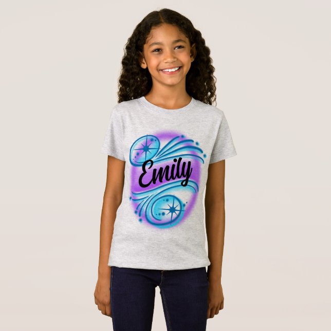 T-Shirt Airbrused Nom personnalisé Lumière Purple et Fille (Devant entier)