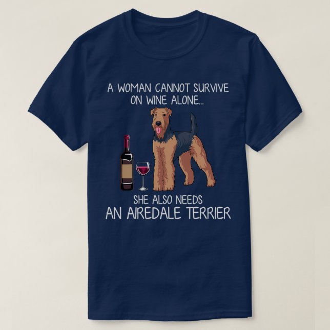T-shirt Airedale Terrier and wine Funny dog  (Design devant)
