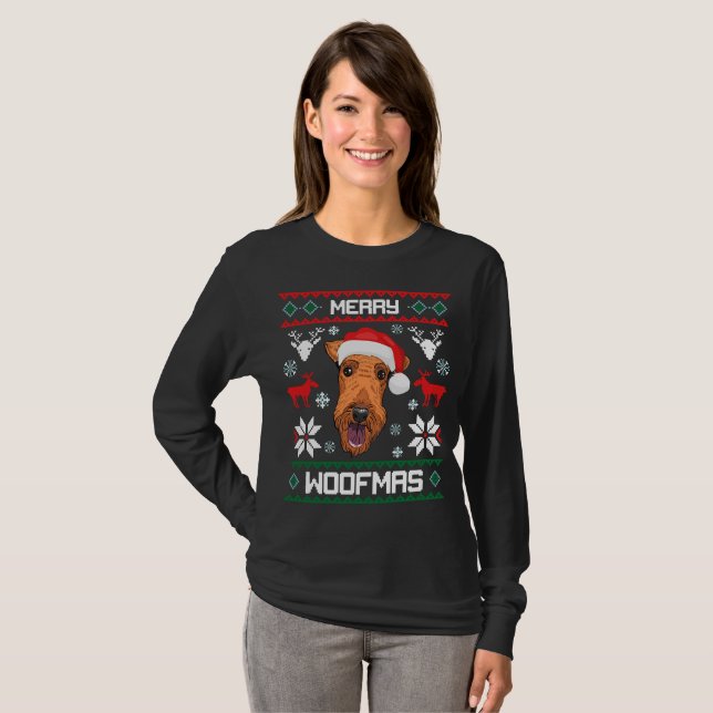 T-shirt Airedale Terrier Joyeux Noël (Devant entier)