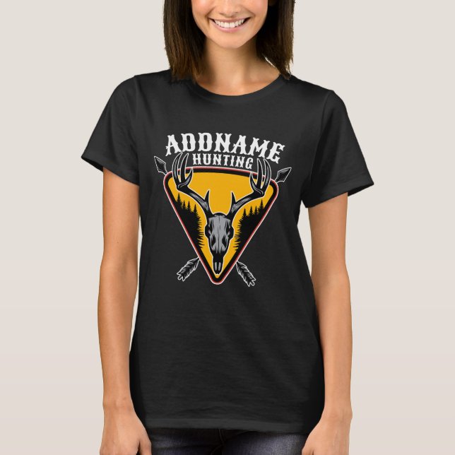 T-shirt AJOUTER NOM Hunter Elk Crâne Gros Antlers Chasse a (Devant)