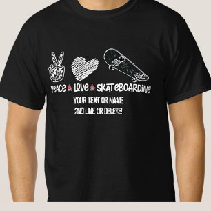 T-shirt Ajouter Votre Nom De Texte, Peace Love Skateboard