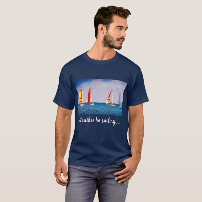 T-shirt Ajouter votre photo à Dark Blue Sailboat Regatta (Devant entier)