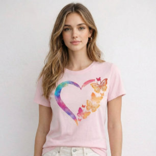 T-Shirt ajusté pour femmes à cœur de papillon colo