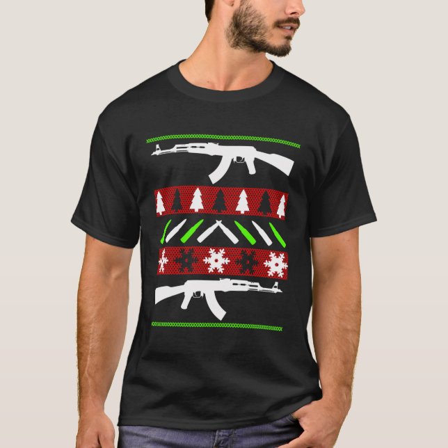 T-shirt Ak 47 Rifle laid Sweater de Noël amusant Gun long (Devant)