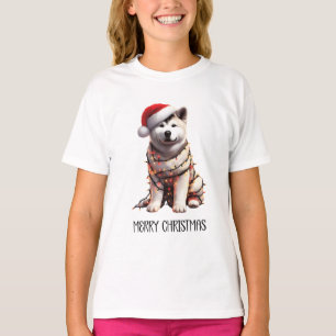 T-shirt Akita Chien Enveloppé Dans L'Arbre De Noël