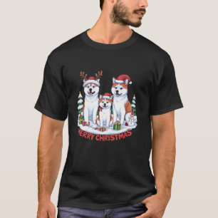 T-shirt Akita Chien Feux De Noël Avec Décorations