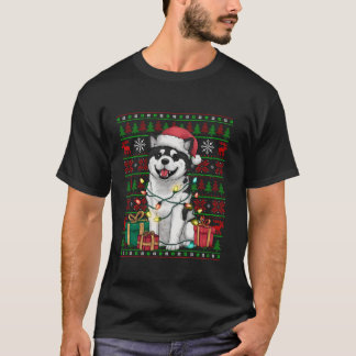 T-shirt Akita Dog Xmas éclaire laide Santa Hat Akita Chris