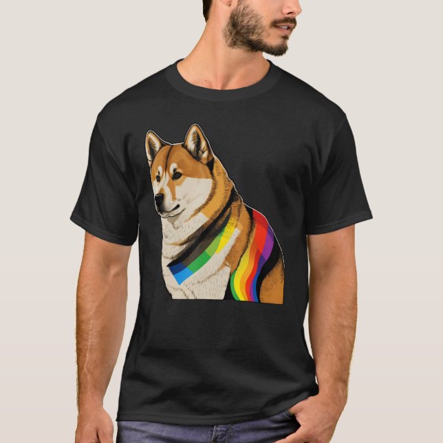 T-shirt Akita Inu Gay Pride Dog LGBT Rainbow Flag on Akita (Devant)