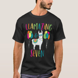 T-shirt Al Anniversaire Drôle Lama Sept 7 7ème Pun De Fête