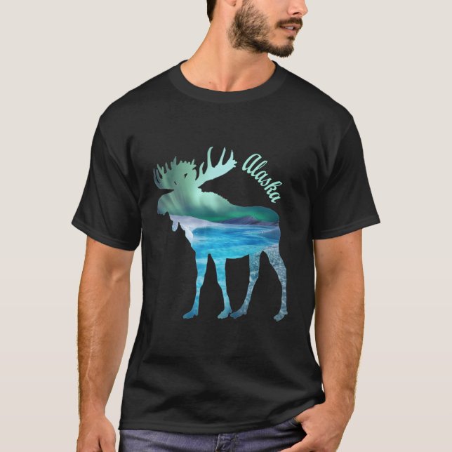 T-shirt Alaska Moose Keepsaké Alaskan Northern Lights (Devant)