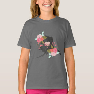 T-shirt Alaska State Chalkboard Floral & Heart Monogram