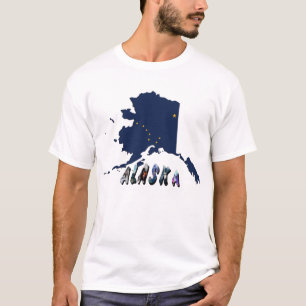 T-shirt Alaska State Flag Blue Map & Yellow Stars Travel