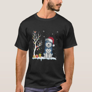 T-shirt Alaskan Malamute Chien Santa Hat Festif Tree Light