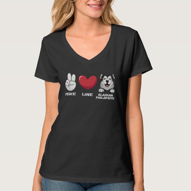 T-shirt Alaskan Malamute Peace Love Alaskan Malamute (Devant)