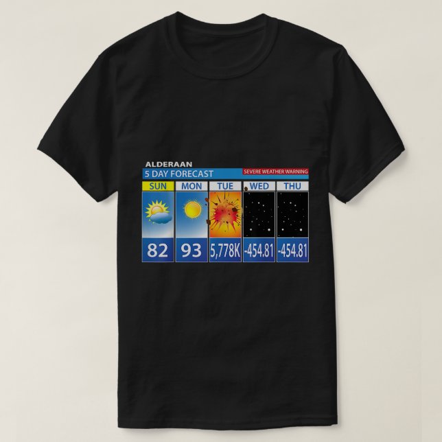 T-shirt Alderaan Prévision de 5 jours Météo amusante Prévi (Design devant)