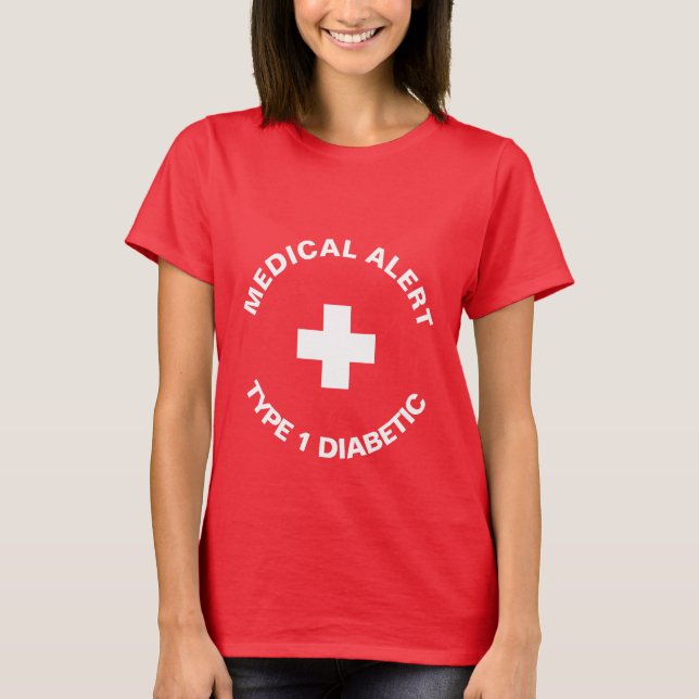 T-shirt Alerte Médicale personnalisée rouge diabétique (Devant)