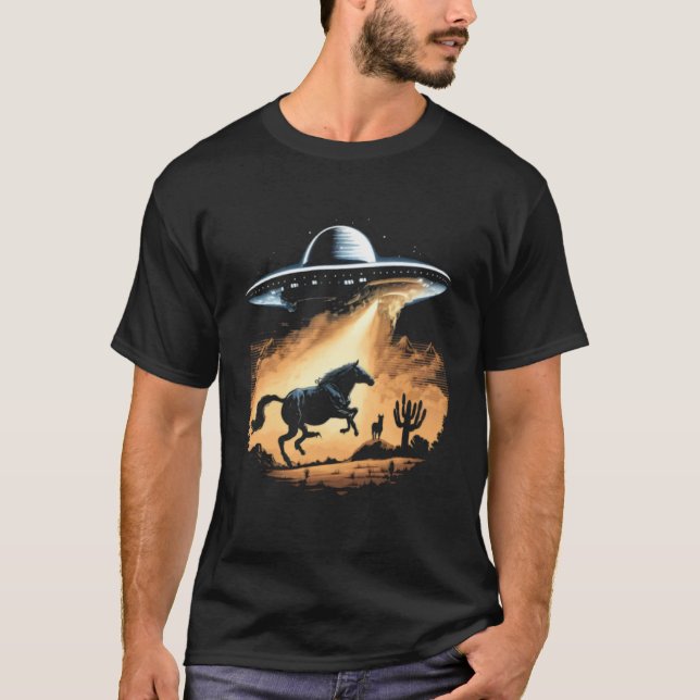 T-shirt Alien Abduction Horse UFO Spaceship Extraterrestri (Devant)