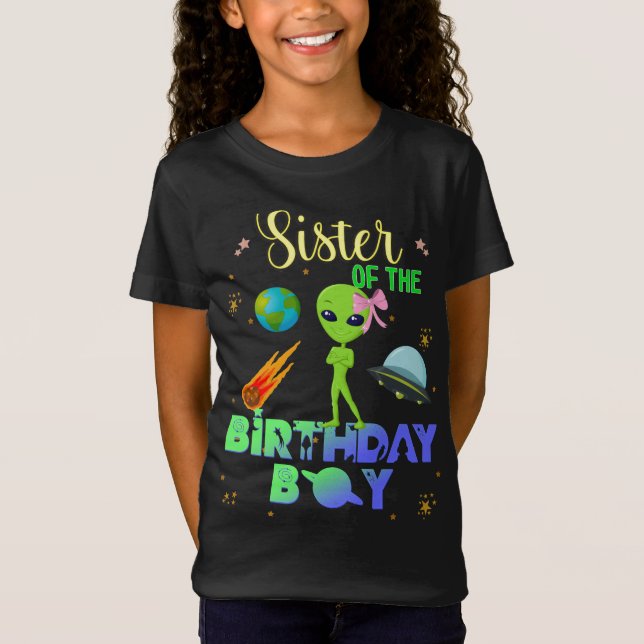 T-Shirt Alien Anniversaire Boy Party Thème Spacship Soeur (Devant)