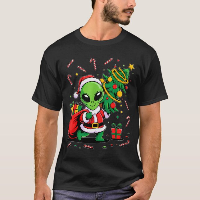T-shirt Alien Christmas Tree Lights Xmas Funny Alien  (Devant)
