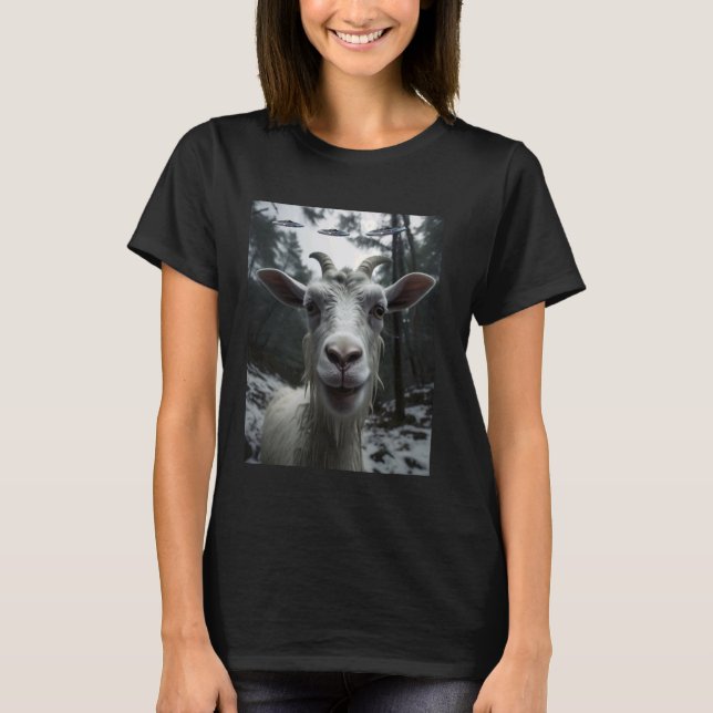 T-shirt Alien de chèvre OVNI Selfie - Drôle Idée amusante (Devant)