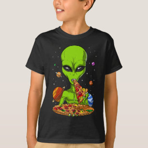 T-shirt Alien de l'espace Manger Pizza Drôle OVNI Science 