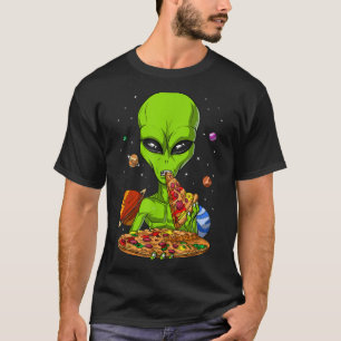 T-shirt Alien de l'espace Manger Pizza Drôle OVNI Science 