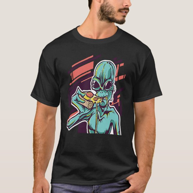 T-shirt Alien Eating Pizza Modern UFO Martian (Devant)