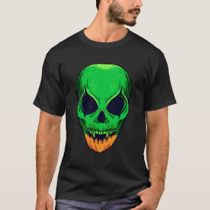 T-shirt Alien Effrayant Ufo Trippy Alien vert crâne Hallow