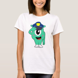 T-shirt Alien en tant que policier avec casquette de polic