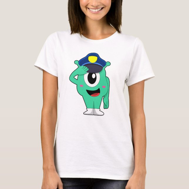 T-shirt Alien en tant que policier avec casquette de polic (Devant)