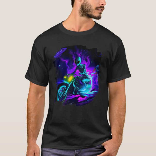 T-shirt Alien équitation moto Dirt Bike dans Aliens spatia (Devant)