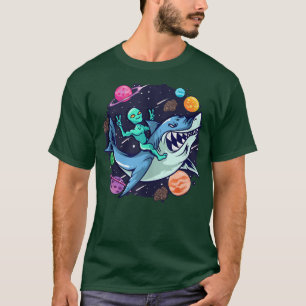 T-shirt Alien équitation requin UFO Externe Planètes spati