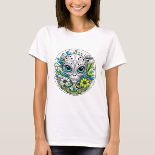 T-shirt Alien Extraterrestre dans Fleurs Nuit Étoilée