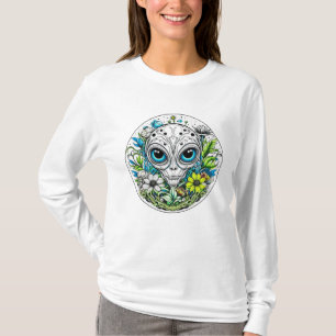 T-shirt Alien Extraterrestre dans Fleurs Nuit Étoilée
