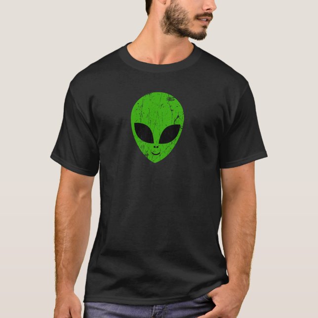 T-shirt alien green head ufo science fiction extraterrestr (Devant)