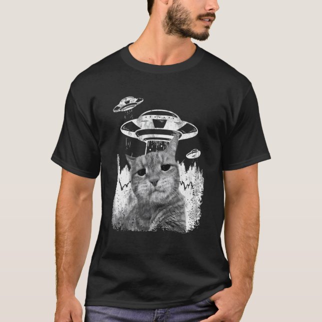 T-shirt Alien  Grummpy Cat Selfie With Spaceship Behind (Devant)